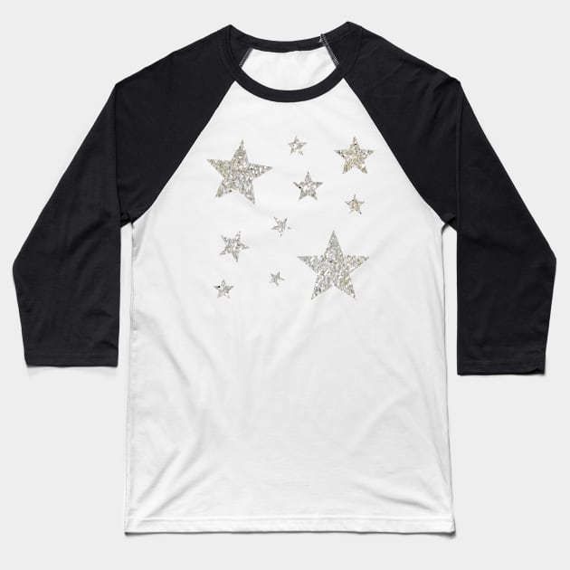 Silver Faux Glitter Stars Baseball T-Shirt by Felicity-K